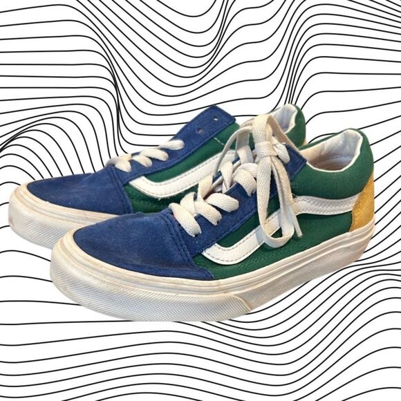 Kids Blue and Green Suede Vans - Picture 1 of 6